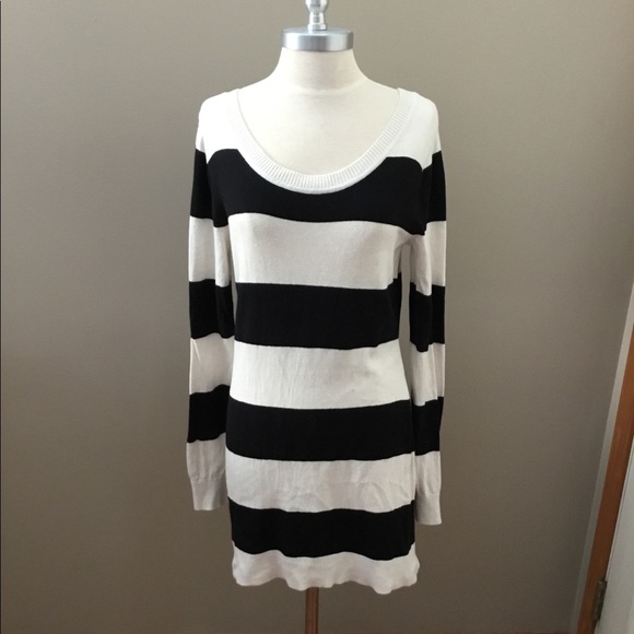 black and white striped sweater dress